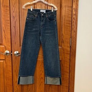 SONG Women's Dark Blue Flare Cuffed Jeans, Size 0/24